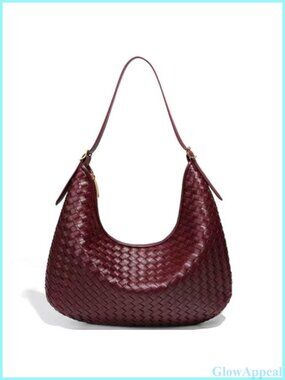 Woven Vegan Leather Hobo Shoulder Bag Tote Handbag for Women Work
